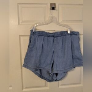 Light Blue Women's Elastic-Waist Paper Bag waist Shorts